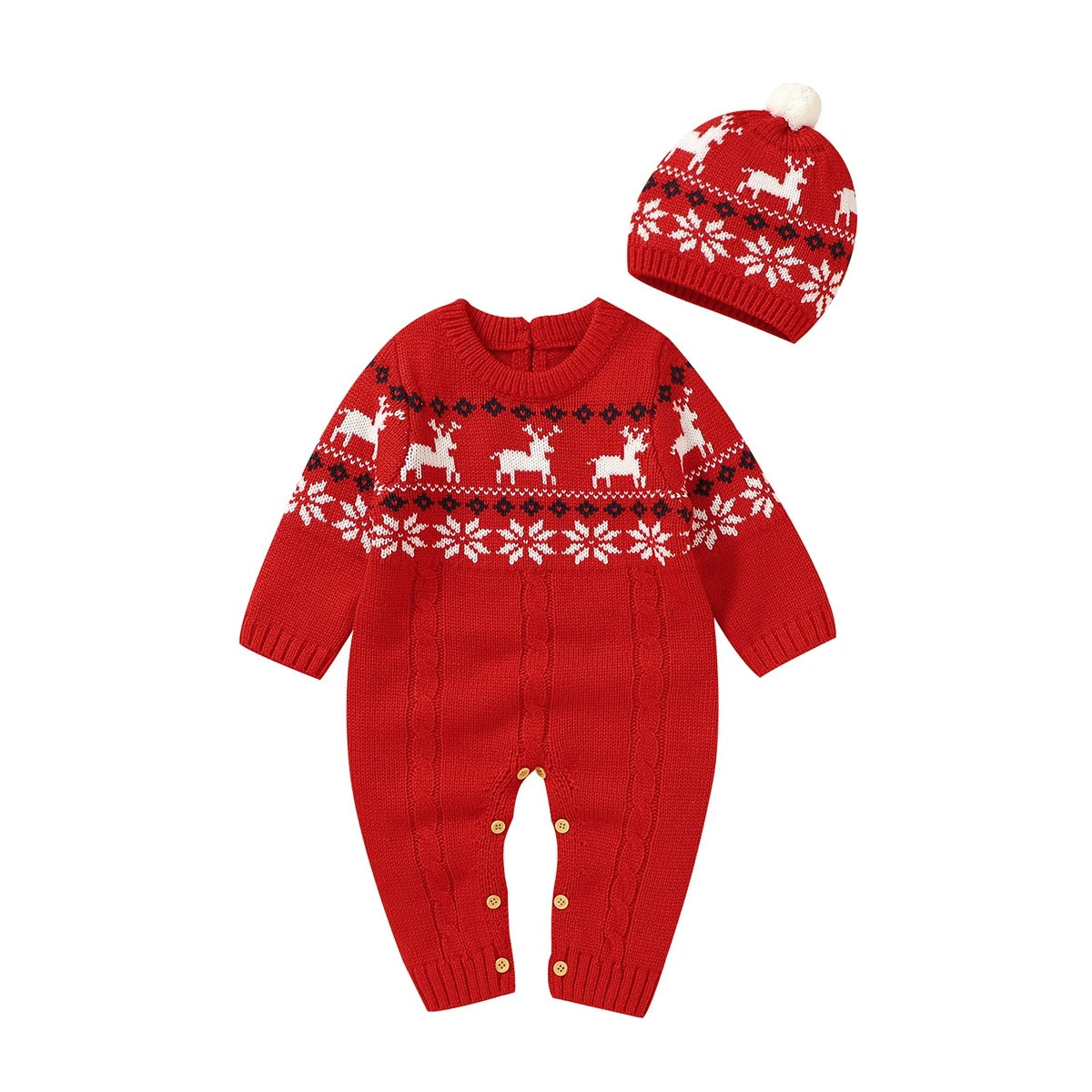 Baby-Strickoverall mit Weihnachtsmotiv & Mütze