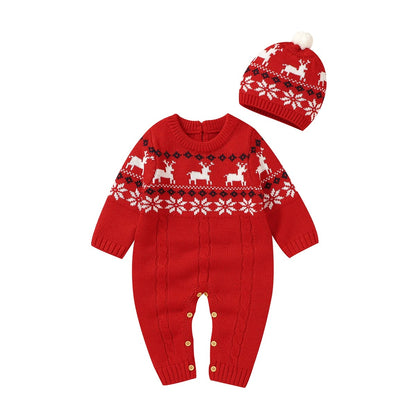 Baby-Strickoverall mit Weihnachtsmotiv & Mütze