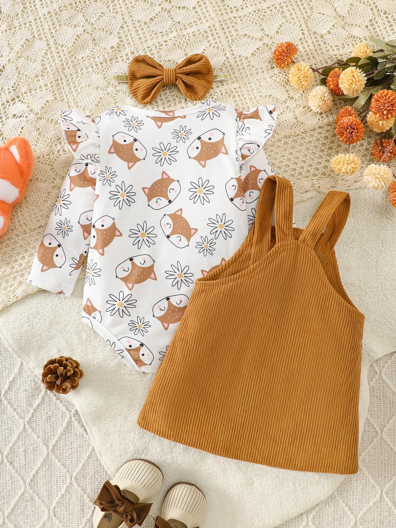 Baby Mädchen Outfit 3-teilig – Fuchs Kleid mit Body & Haarband