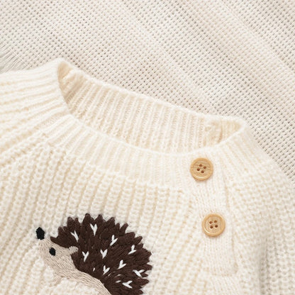 Baby Strickpullover mit Igel Motiv – Unisex Baumwollpullover mit Knöpfen