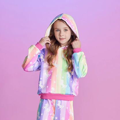Mädchen Hoodie „Rainbow Unicorn“ – Regenbogen Kapuzenpullover mit Einhorn Print