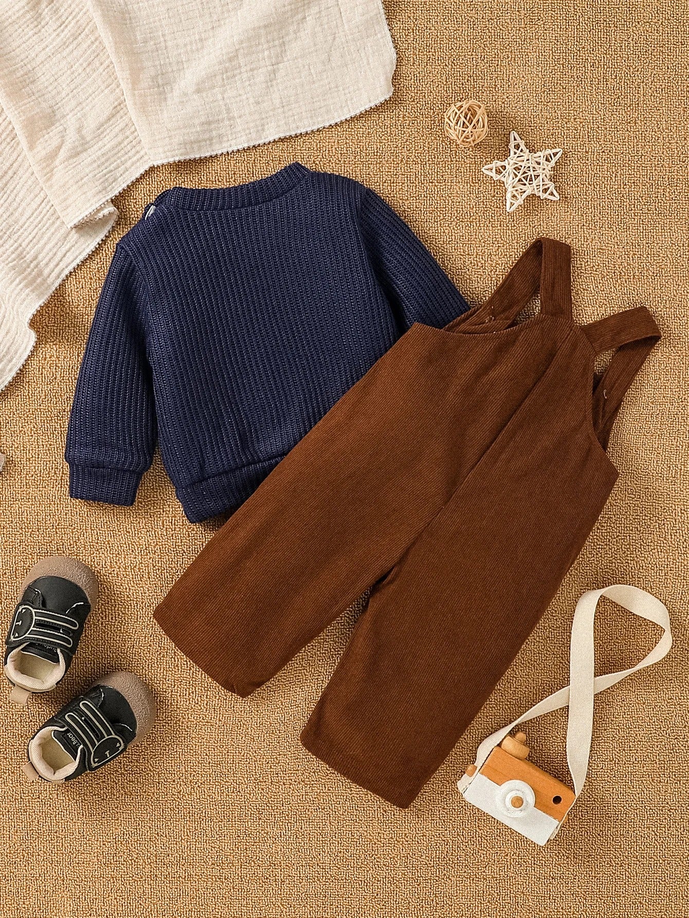 2-teiliges Cord-Set mit Bärenmotiv – Dunkelblau & Braun