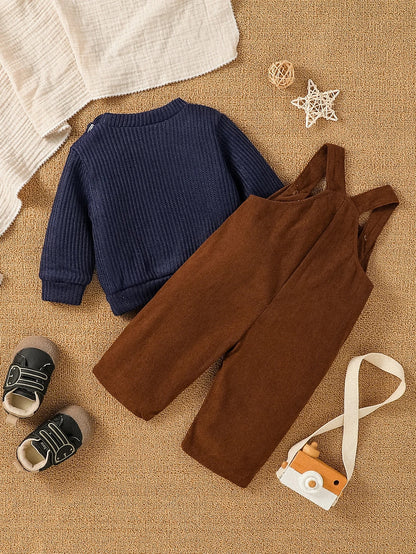 2-teiliges Cord-Set mit Bärenmotiv – Dunkelblau & Braun