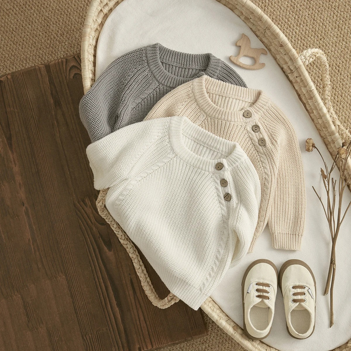 Baby Strickpullover Unisex mit Knopfleiste