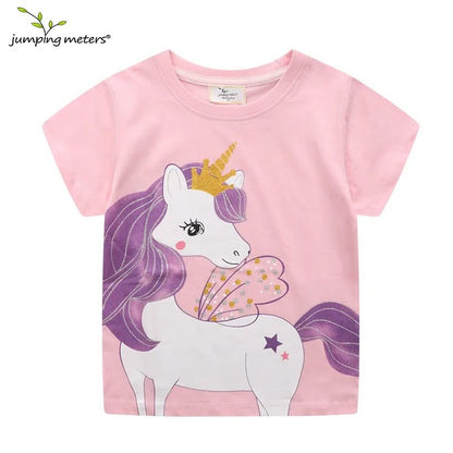 Mädchen T-Shirt mit Einhorn oder Giraffe – Kurzarm Shirt aus Baumwollmix