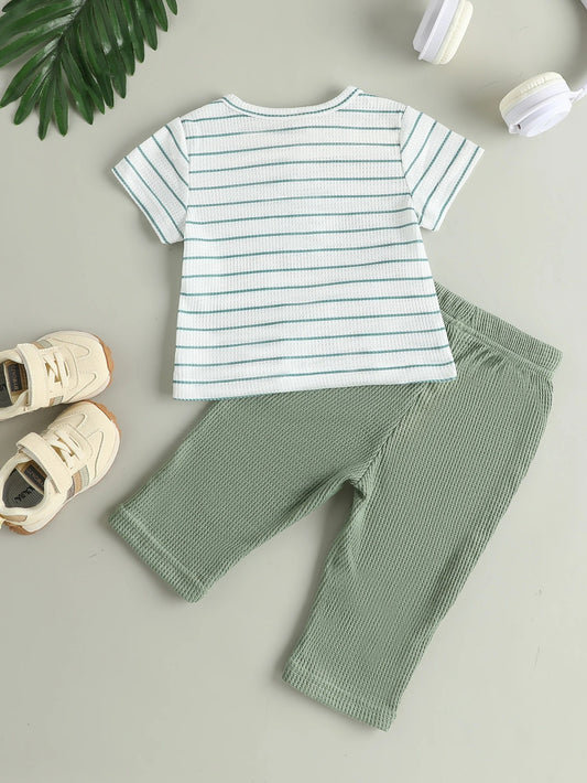 Baby Jungen Set 2-teilig – Gestreiftes Shirt & Waffelstruktur Hose