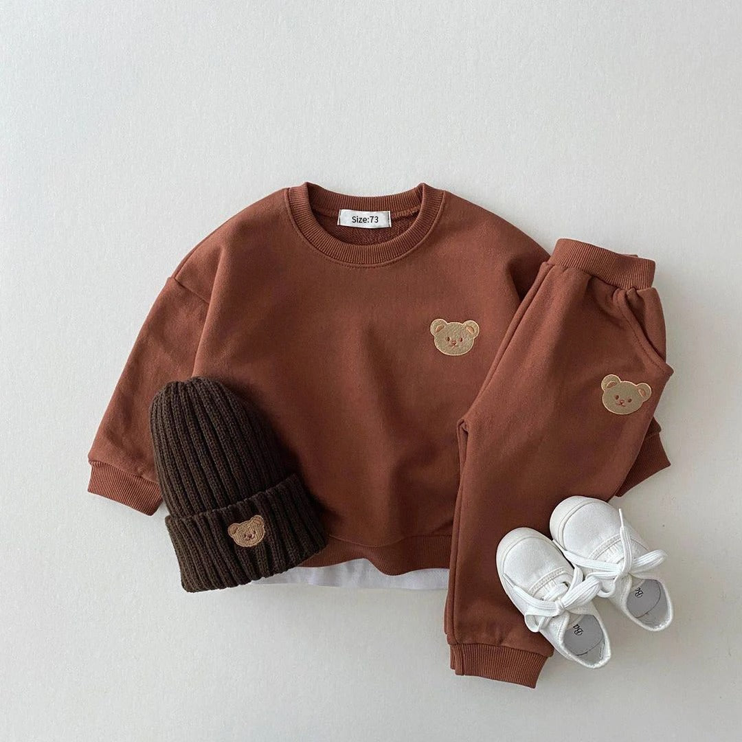 Kinder Sweatanzug 2-teilig mit Bärenmotiv – Pullover & Hose Set