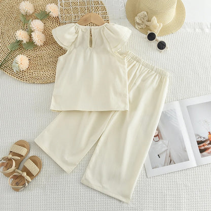 Mädchen Sommer Set mit bestickter Bluse & weiter Hose