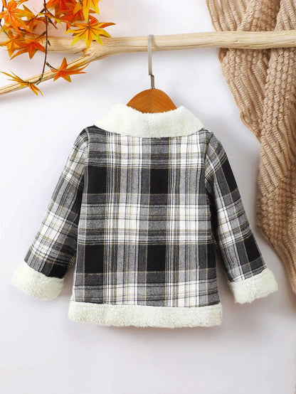 Karierte Winterjacke für Jungen mit Teddyfell-Innenleben