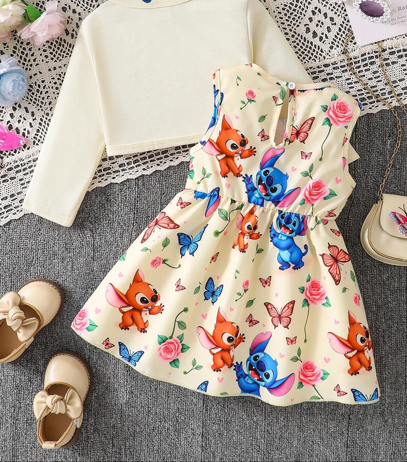 Mädchen Kleid Set mit Bolero – Blumen & Schmetterlinge