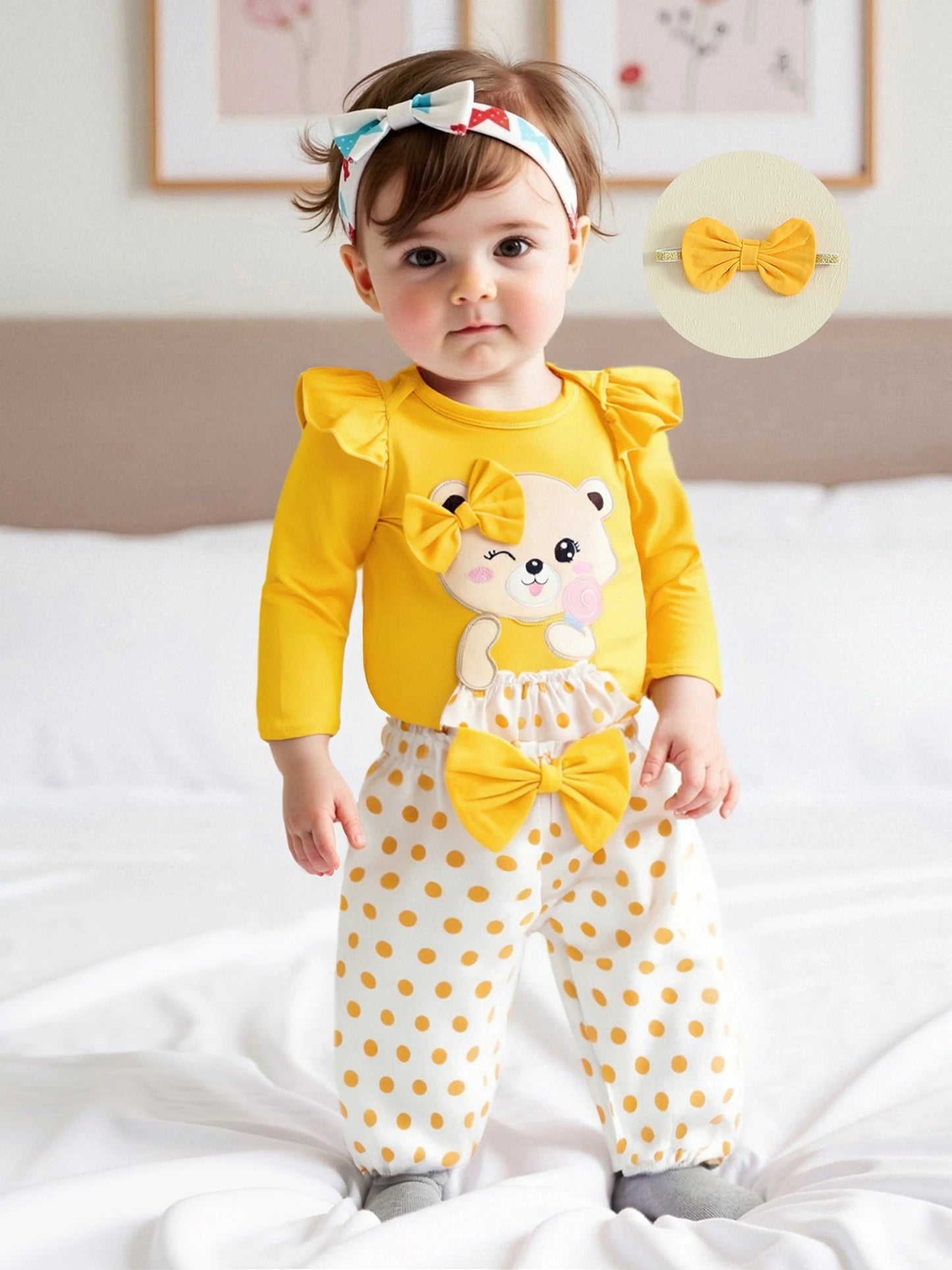 3-teiliges Baby Set mit Body, Hose & Haarband