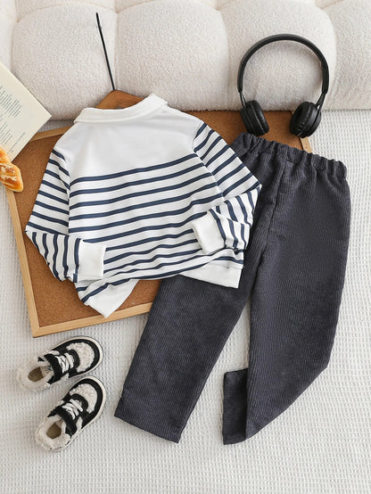Jungen Outfit Set mit Streifenpullover & Cordhose – 2-teilig