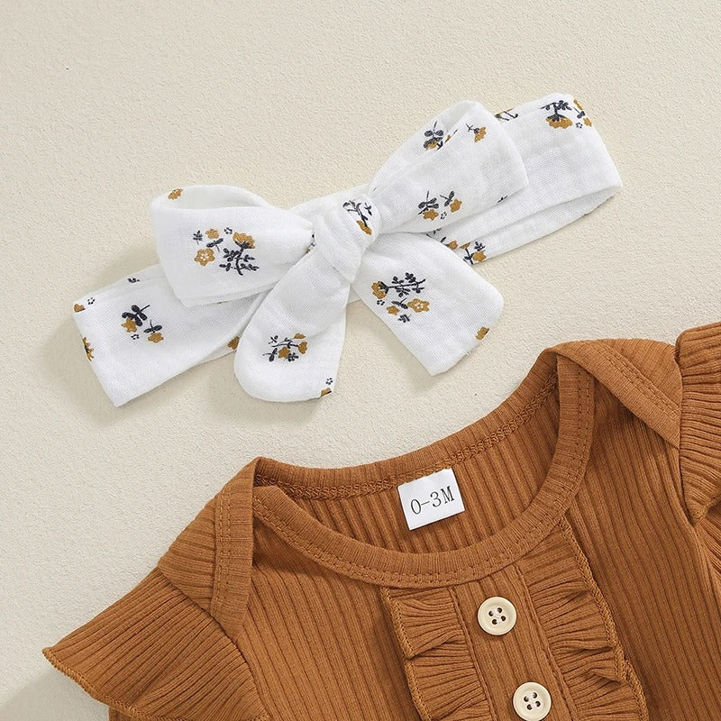 Baby Mädchen Set 3-teilig mit Rippbody, Musselin-Hose & Stirnband