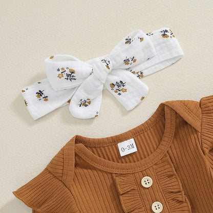 Baby Mädchen Set 3-teilig mit Rippbody, Musselin-Hose & Stirnband