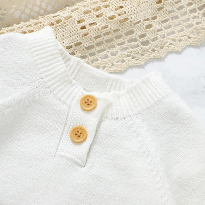 Gestrickter Baby Body mit Farbblock – Kurzarm Strickbody in Naturtönen