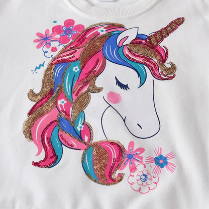 Mädchen Einhorn Sweatshirt mit Regenbogenärmeln – Glitzer & Pailletten