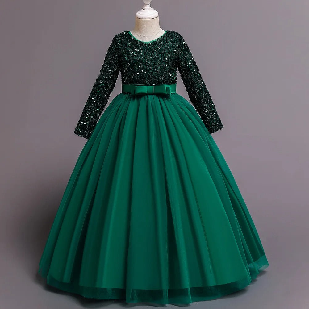 Prinzessinnenkleid für Mädchen – Festliches Maxikleid mit Tüll, Glitzer & Blumendetails