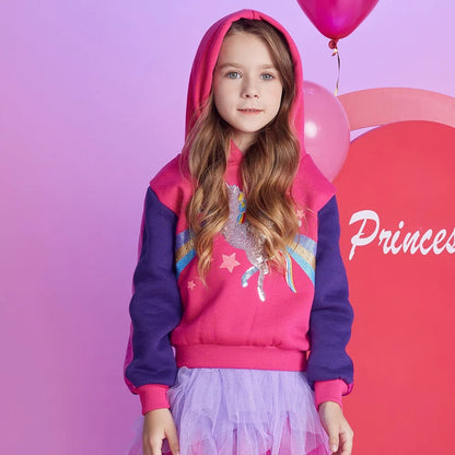 Einhorn Mädchen Hoodie mit Glitzer-Pailletten & Regenbogen – Gefütterter Kapuzenpullover