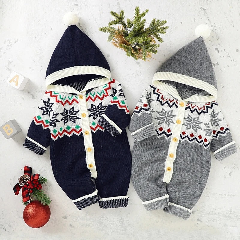 Baby-Strickoverall mit Weihnachtsmotiv & Mütze