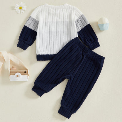 Zweiteiliges Strickset für Jungen – weicher Pullover & Hose in Navy mit Strukturmuster