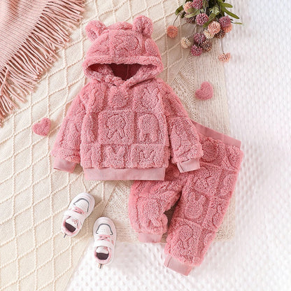 Flauschiges 2-teiliges Teddy-Set mit Kapuze und Öhrchen