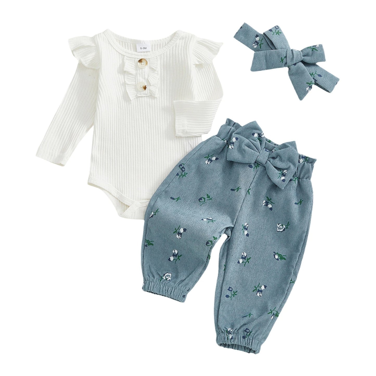 Baby Mädchen Set mit Rippbody & floraler Hose