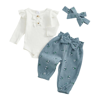 Baby Mädchen Set mit Rippbody & floraler Hose