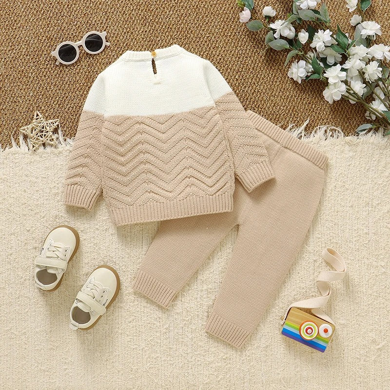 Baby Strickset 2-teilig – Pullover & Hose in Creme und Beige