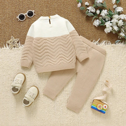 Baby Strickset 2-teilig – Pullover & Hose in Creme und Beige