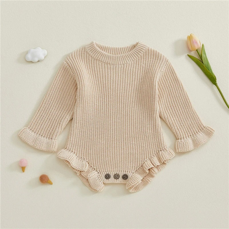 Strick Baby Body mit Rüschen – Langarm Body für Mädchen