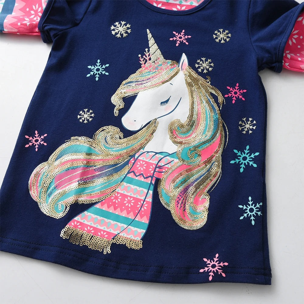 Mädchen Hoodie mit Einhorn & Regenbogen – Glitzer Kapuzenpullover