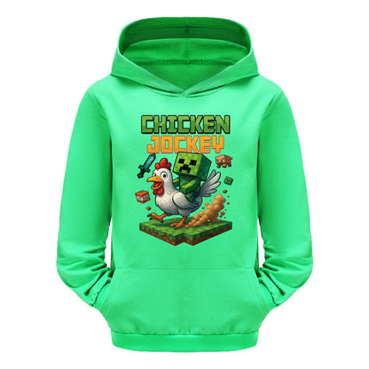 Minecraft Kinder Hoodie „Chicken Jockey“ – Kapuzenpullover für Mädchen & Jungen (Gr. 104–170)