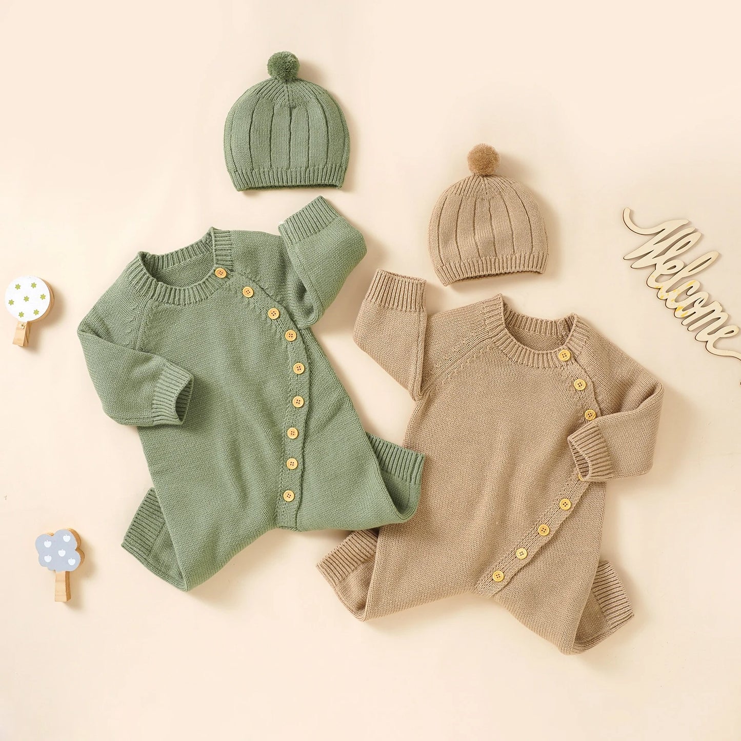 Baby Strick-Overall mit Mütze – weich, wärmend & stilvoll