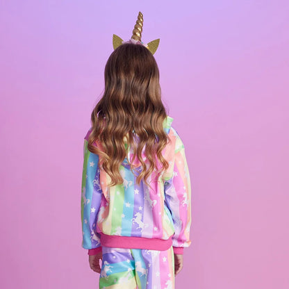 Mädchen Hoodie „Rainbow Unicorn“ – Regenbogen Kapuzenpullover mit Einhorn Print