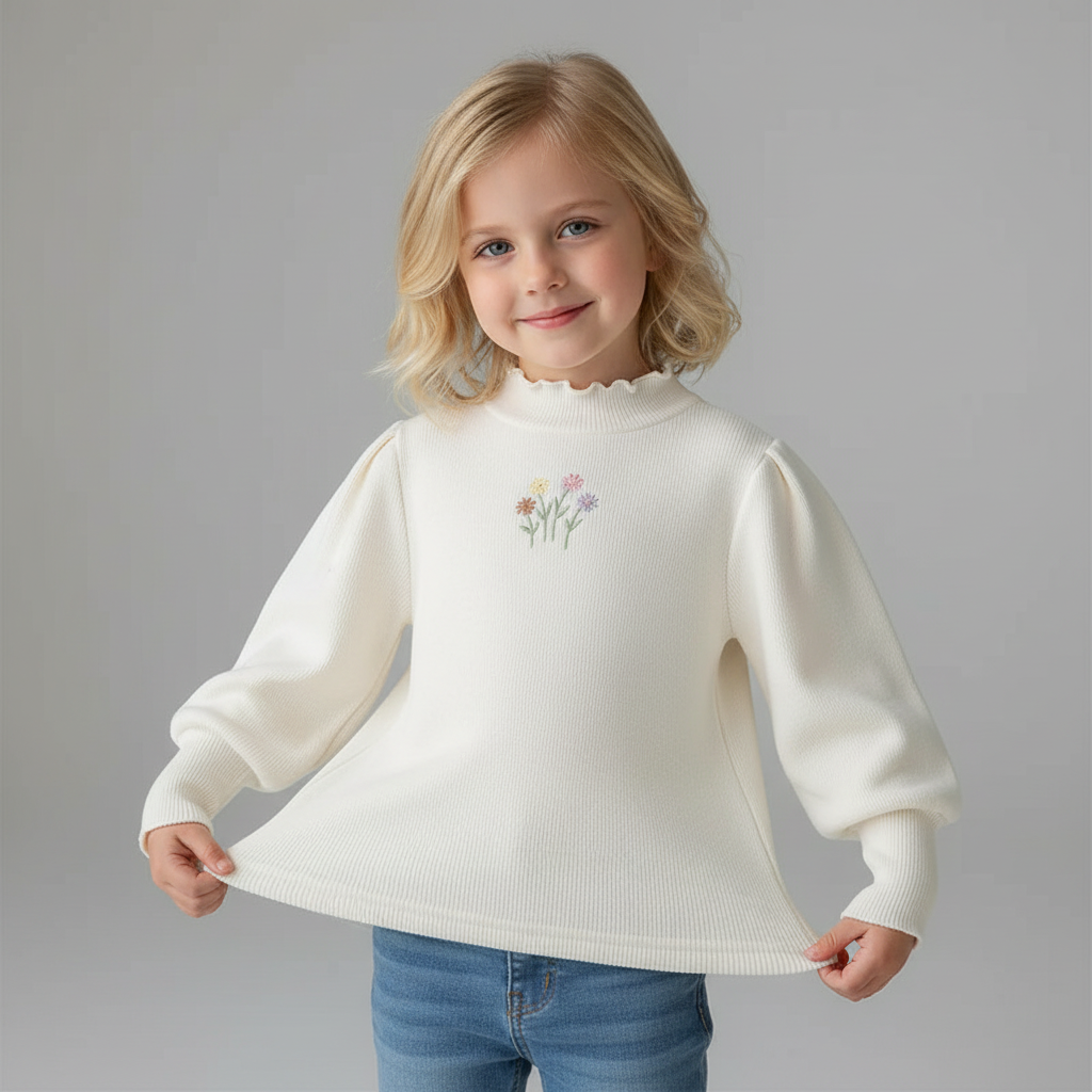 Kuscheliges Langarmshirt mit zarter Blumenstickerei