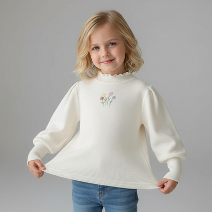 Kuscheliges Langarmshirt mit zarter Blumenstickerei