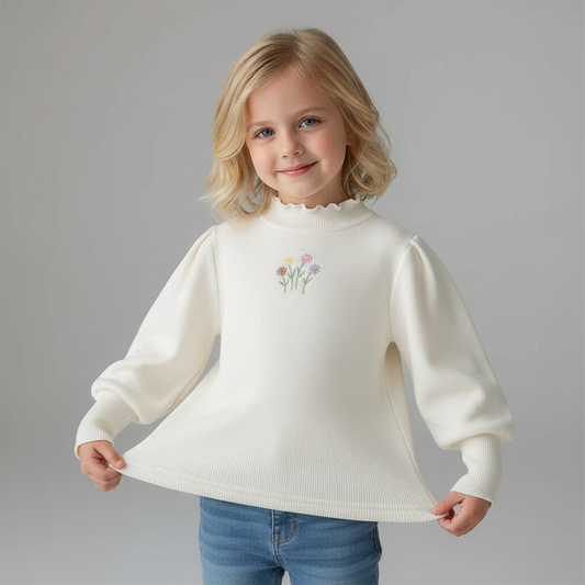 Kuscheliges Langarmshirt mit zarter Blumenstickerei