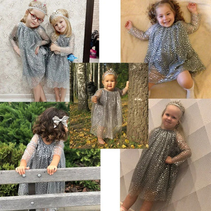 Glitzerndes Sternen-Langarm-Tüllkleid für Mädchen
