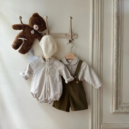 Baby Romper mit Kragen aus Baumwolle – Karomuster