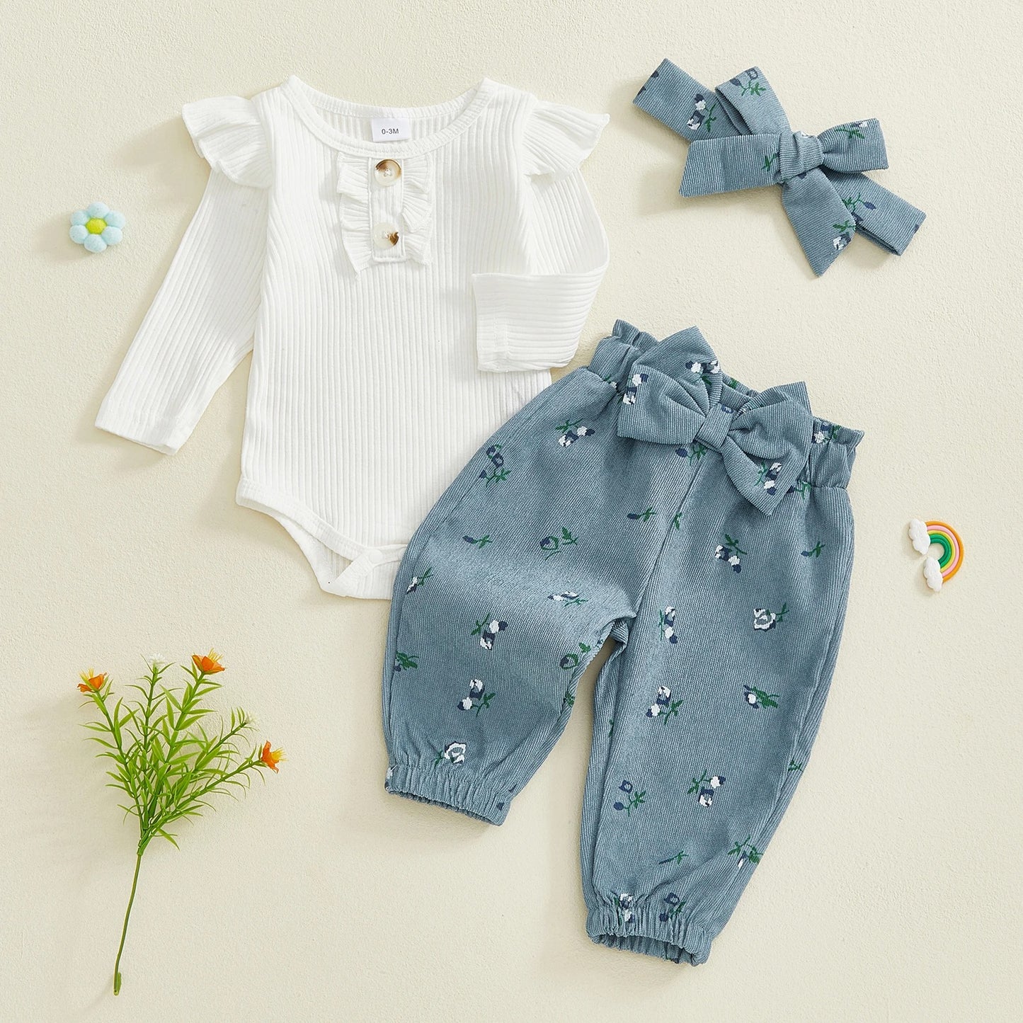 Baby Mädchen Set mit Rippbody & floraler Hose