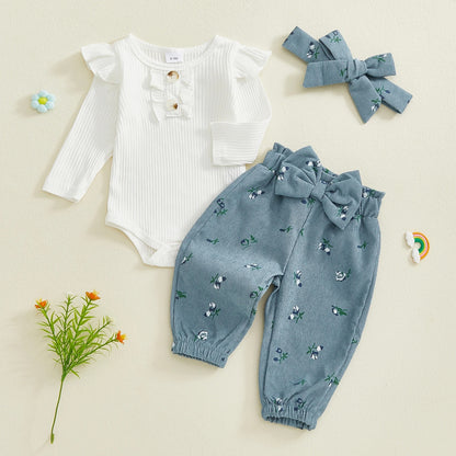 Baby Mädchen Set mit Rippbody & floraler Hose