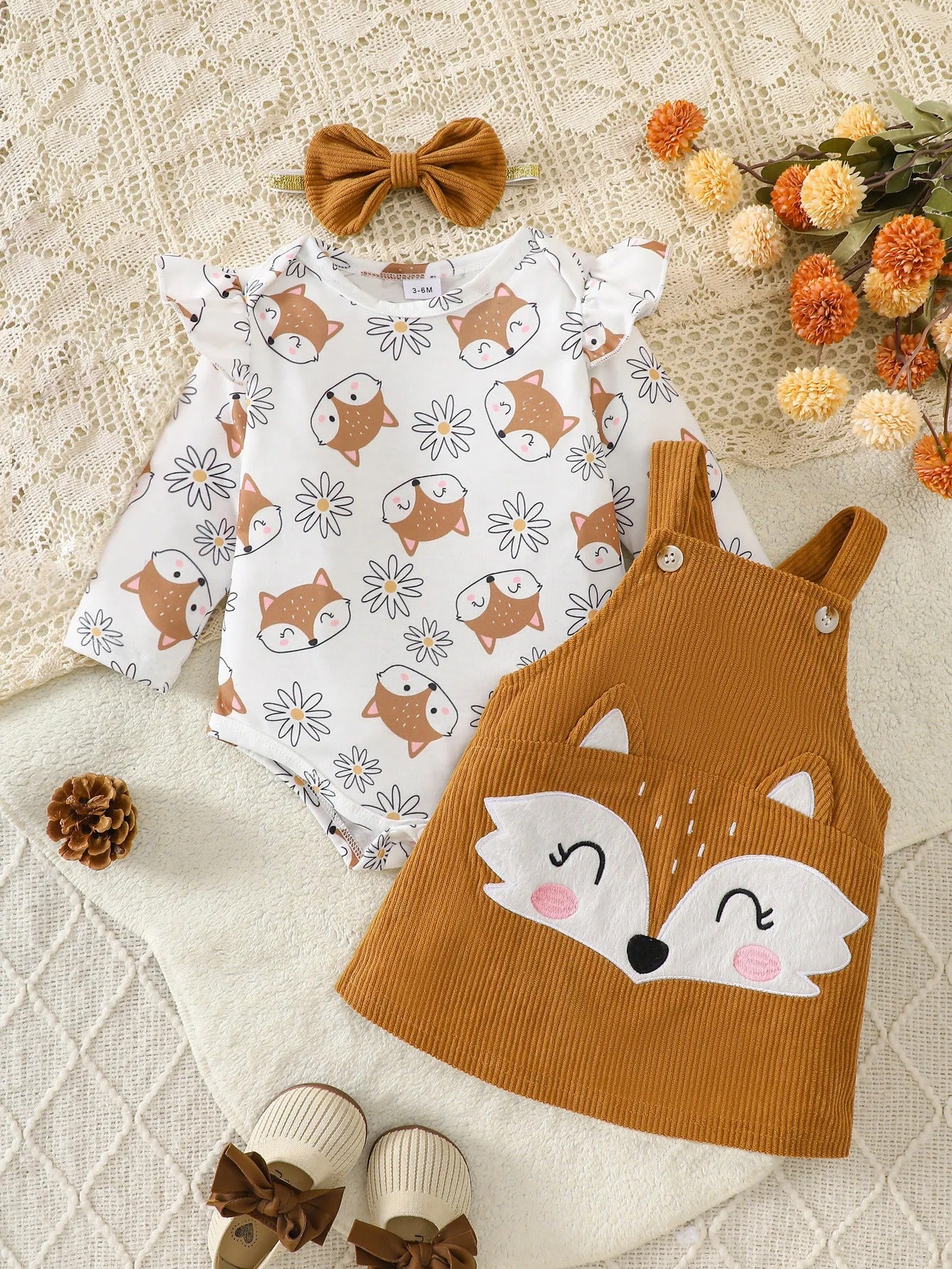 Baby Mädchen Outfit 3-teilig – Fuchs Kleid mit Body & Haarband