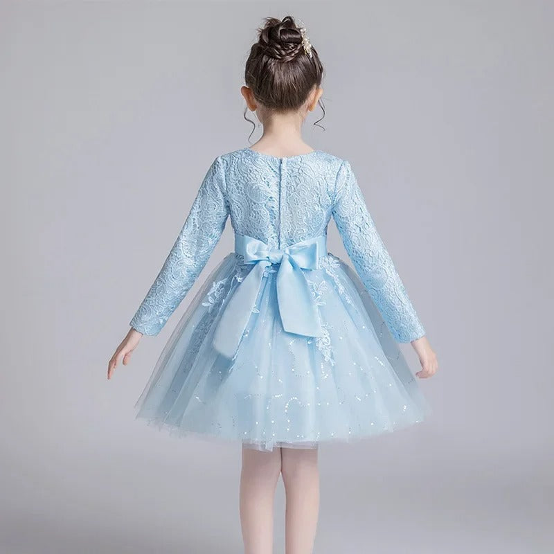 Mädchen-Spitzenkleid / Festliches Langarmkleid / ideal für Kommunion, Hochzeit & Weihnachten