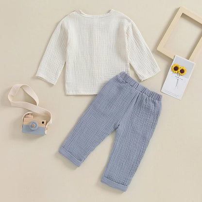 Musselin Jungen Set 2-teilig – Baumwolle Outfit mit Knopfleiste & Hose (Gr. 74–116)