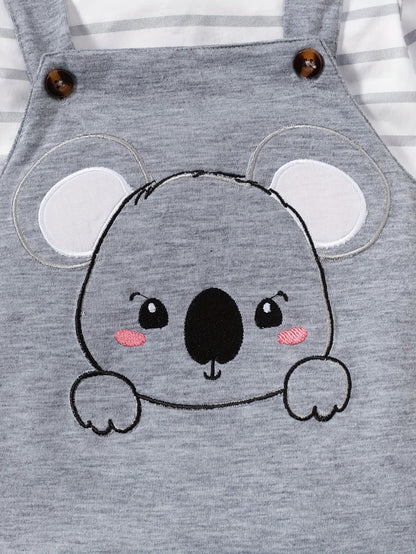 Baby Outfit 2-teilig – Body mit Streifen & Latzhose mit Koala (Größe 50–86)