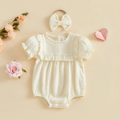 Baby Musselin Body mit Rüschen und Haarband – 2-teiliges Outfit für Mädchen