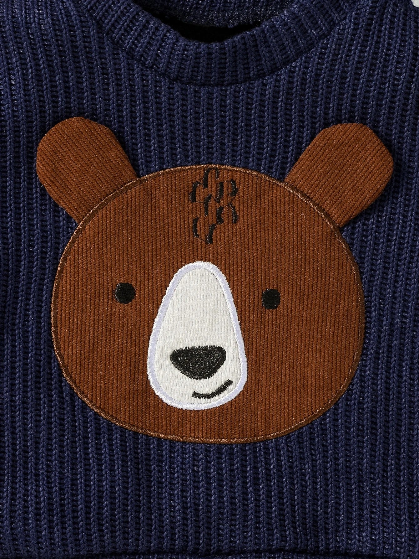 2-teiliges Cord-Set mit Bärenmotiv – Dunkelblau & Braun