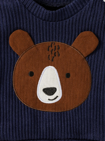 2-teiliges Cord-Set mit Bärenmotiv – Dunkelblau & Braun