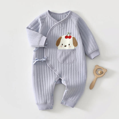 Baby Wickel-Strampler mit Tier-Applikation – weich & strukturiert