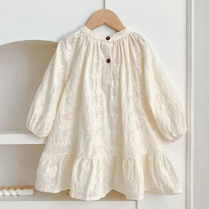 Mädchenkleid mit feiner Blumenstickerei – elegantes Baumwollkleid für Kinder